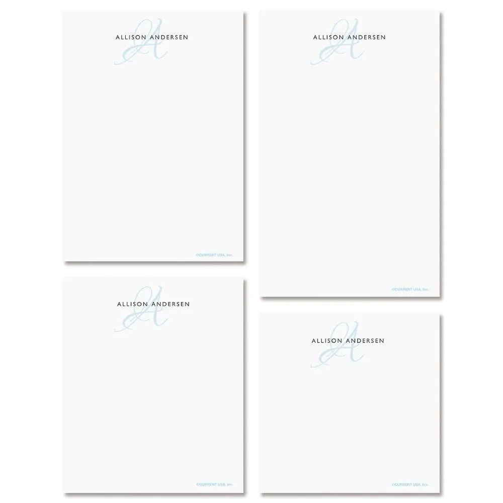 Initial Personalized Notepad Set - Set of 4 100-sheet pads, Add Your Name and Initial, Largest pad 4-1/4" x 6-3/4", Personalized Stationery, Graduation Gift