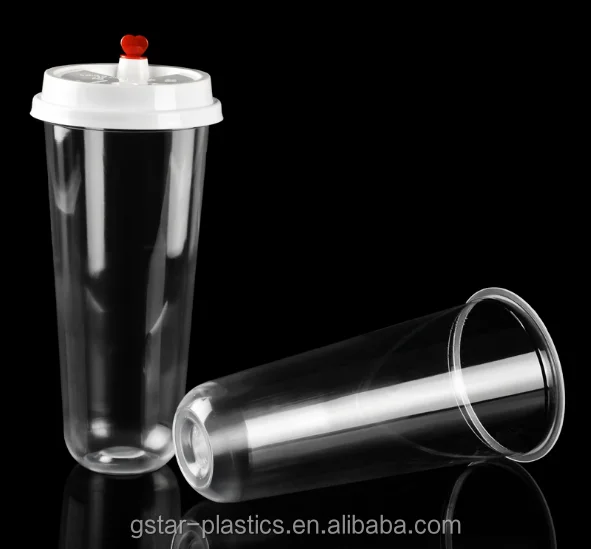 

500ml 700ml 16oz 22oz U-shaped Injection Molding Plastic Boba Bubble Tea PP Cups Disposable with Transparent Colored Lids, N/a
