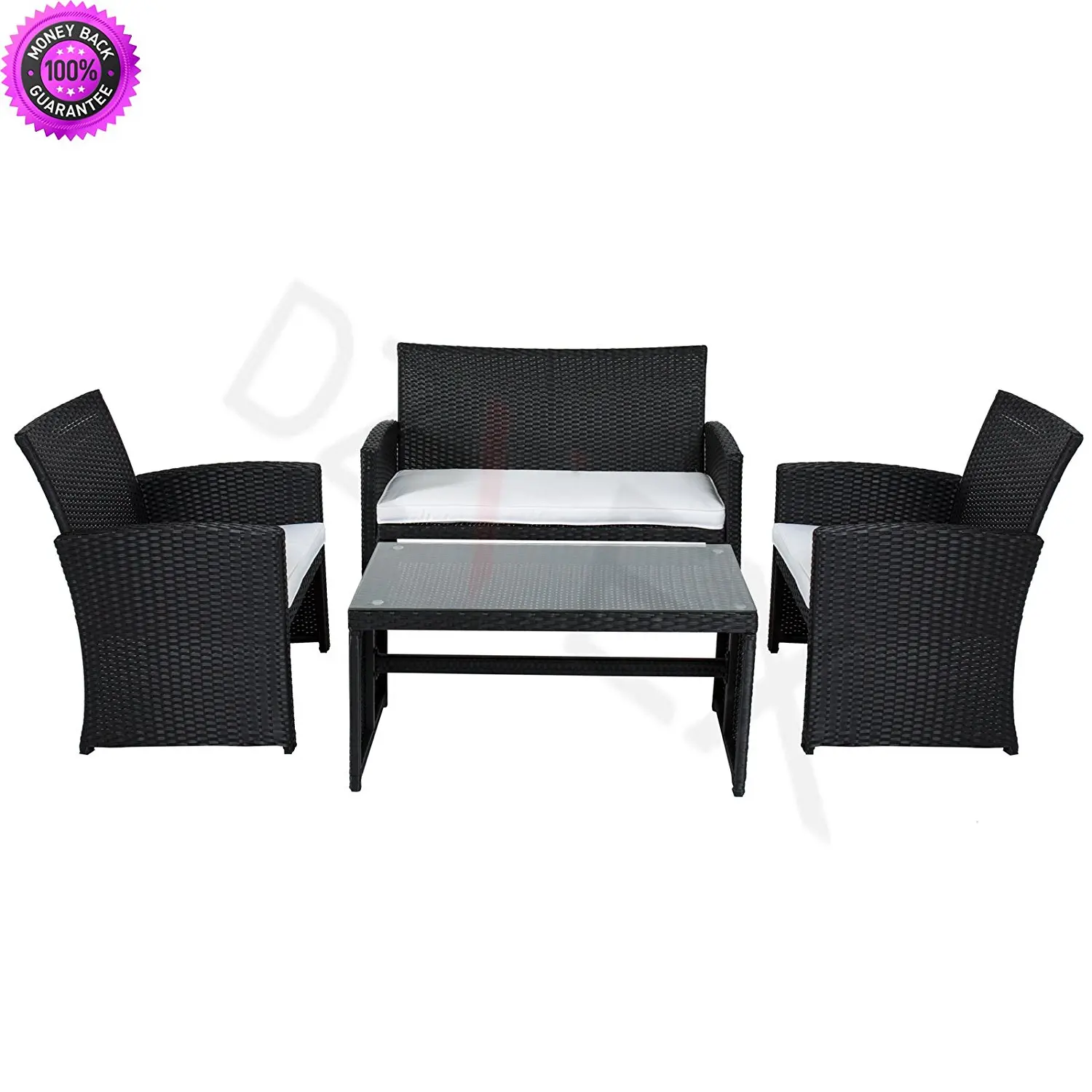 Buy DzVeX Outdoor Garden Patio 4pc Cushioned Seat Black Wicker Sofa