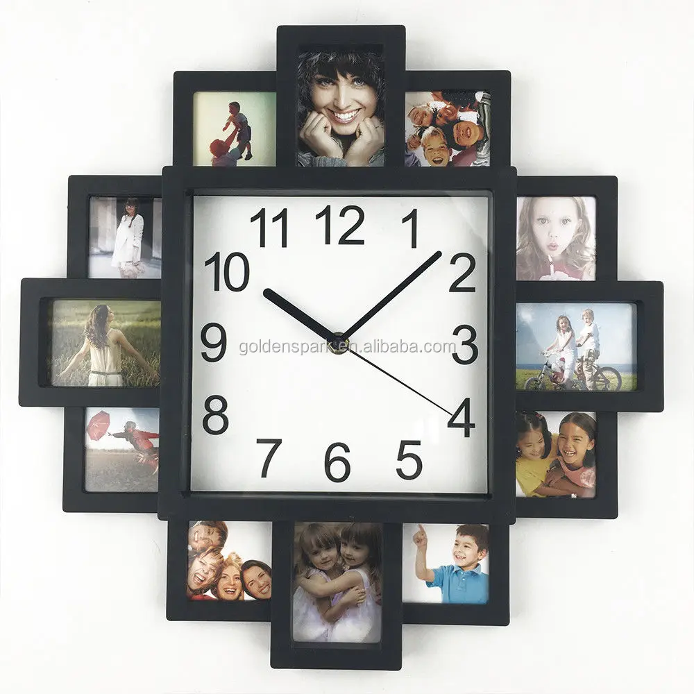 Wall Mounted 9/10/12 Multi Photo Frame Friend Family Picture Frame Clock Collage 