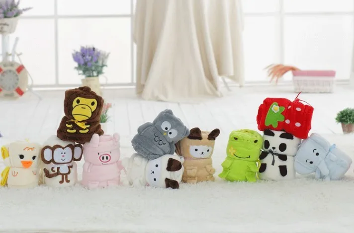 dropshipping 滚动卡通动物毛毯婴儿滚软毛绒毛绒婴儿毛毯新生儿纯棉