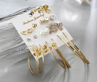 

2019 Newest fashion Multiple stud and hoop earrings set with alloy and crystal earrings for women