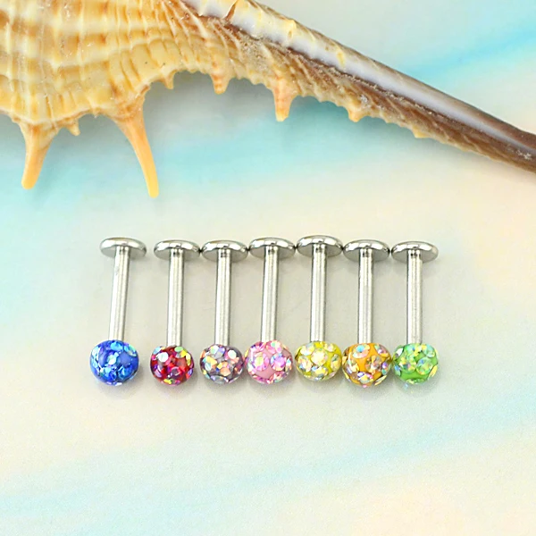 

free sample surgical steel labret body jewelry epoxy crystal ball lip piercing jewelry