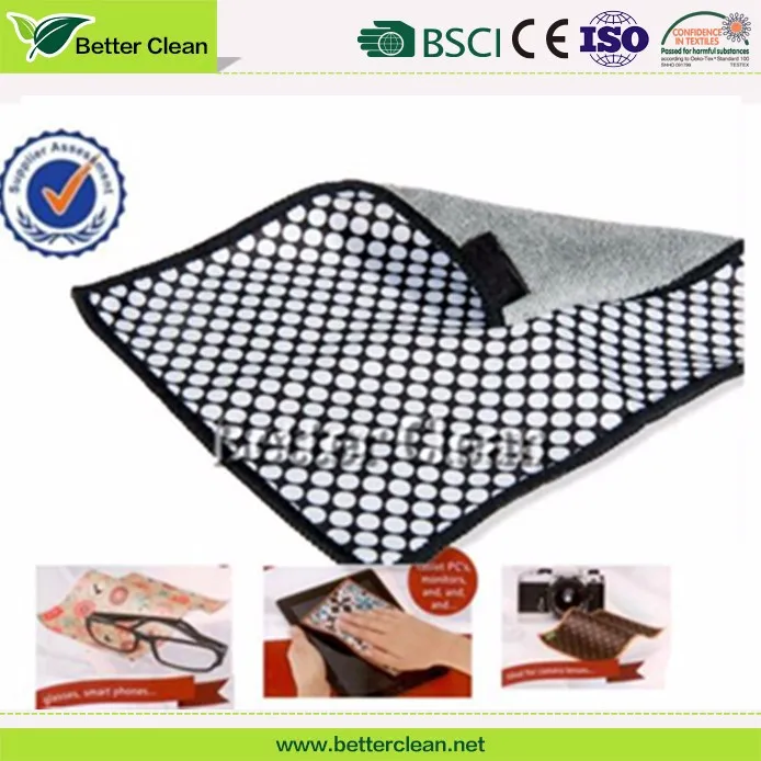 white dots black background logo printed screen wiping cloth