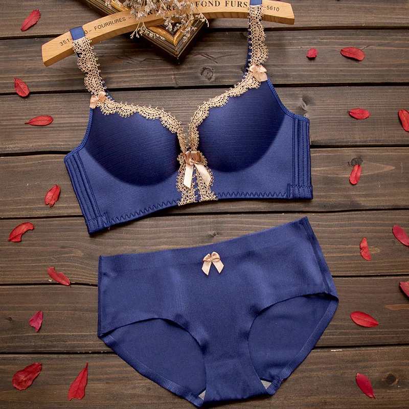 

Women Sexy Embroidery Lace Lingerie Underwear and Push Up Half Cup Padded Bra and Briefs Set