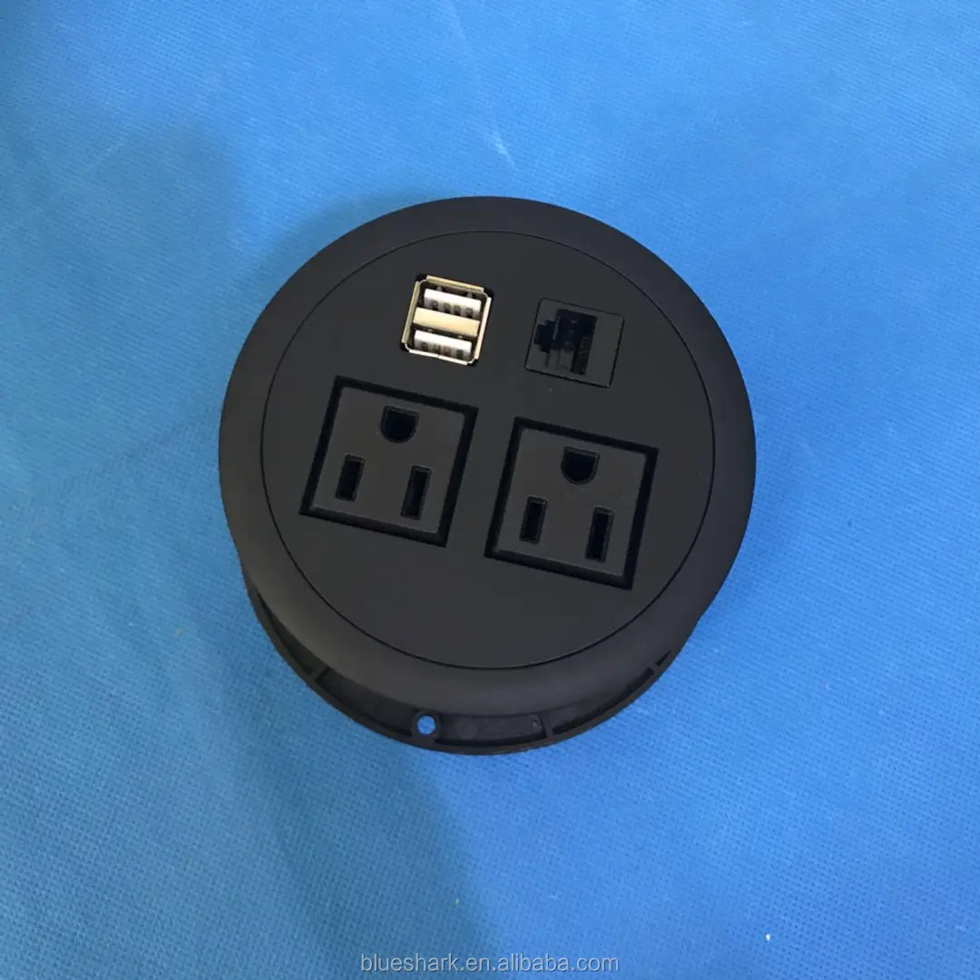 Smart Round Us Plug Desk Hidden Usb Electric Socket Power Data Hub