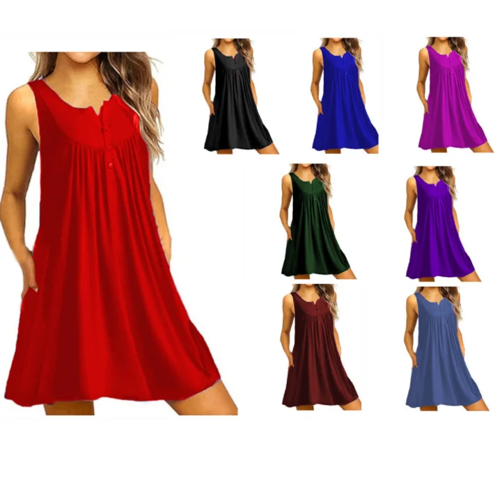 

Wholesale Cheap Sleeveless Casual Dress Women Summer dresses, 8 color