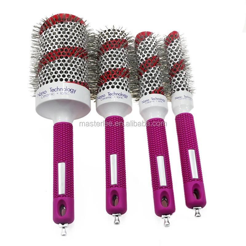 Masterlee Brand Beauty Rubber Round Hair Brush, Nano Ceramic Thermal Nylon Hairbrush Hair Straightener Brush, Customised