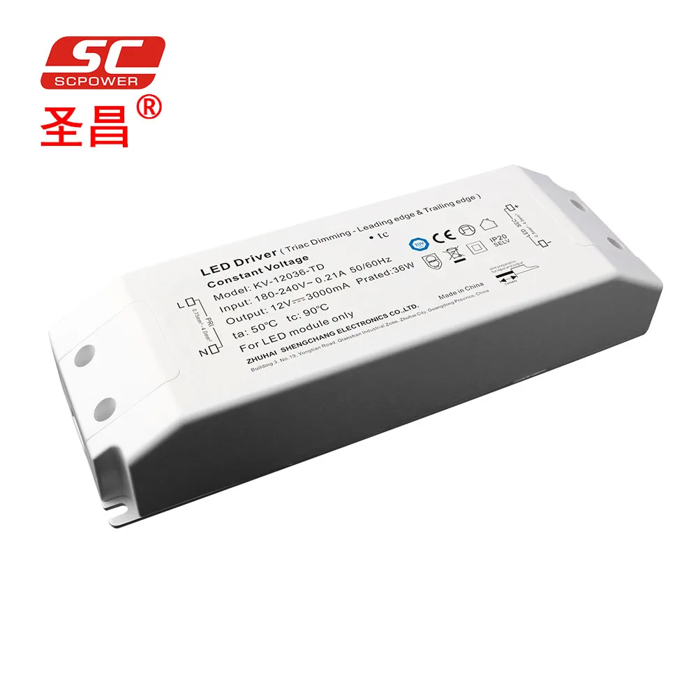 Triac dimmable 36V 1A 36W IP 20 constant voltage led driver work with Leading edge and trailing edge dimmer