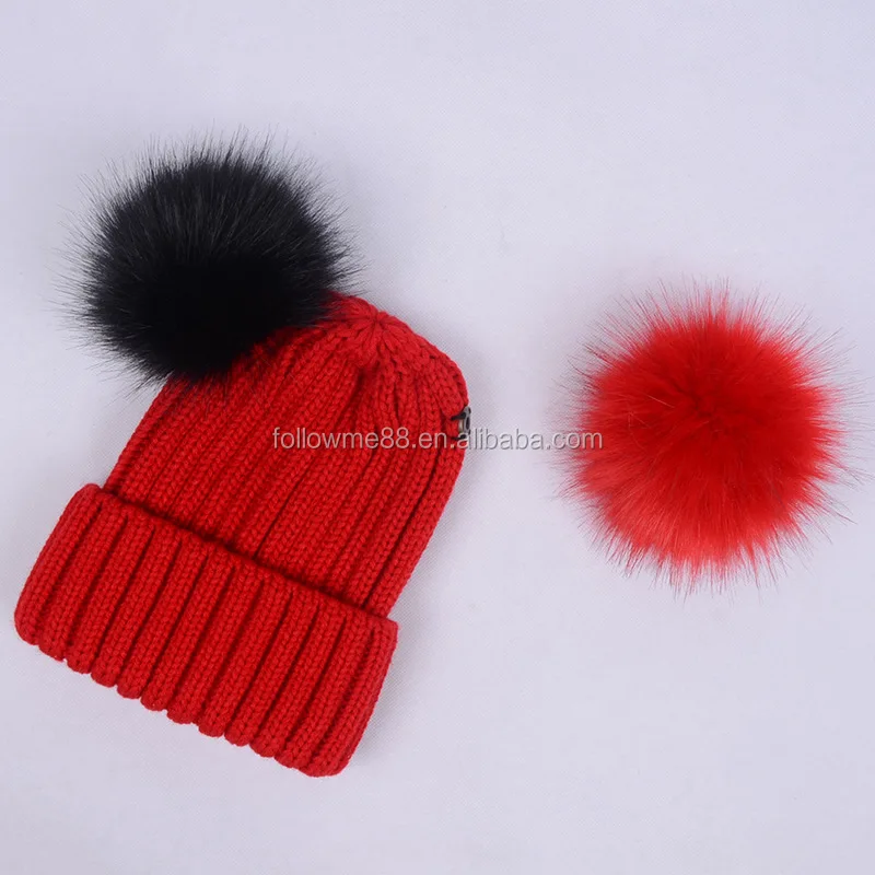 NEW WOMEN FAUX FUR BALL HAT POM POM FAKE FUR BEANIE BOBBLE KNITTED WARM HAT
