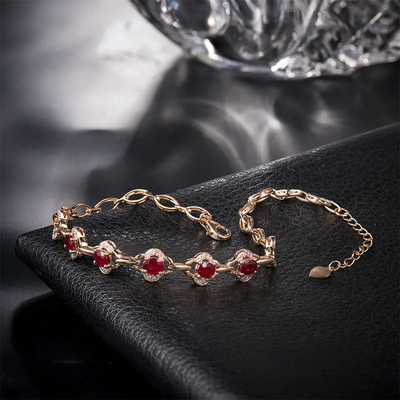 Natural Ruby Stone Bracelet Oval Cut 3.5x4.5mm Solid 18k Rose Gold And