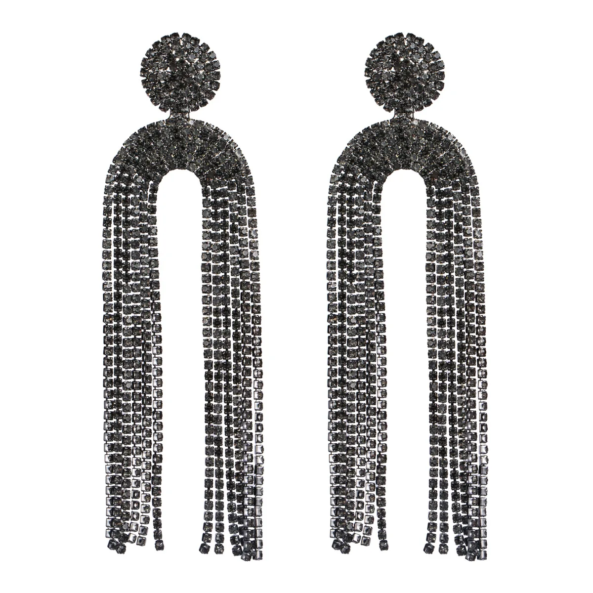

European exaggerated geometric diamond crystal tassel earrings arch dome shape black rhinestone earrings female party, Picture