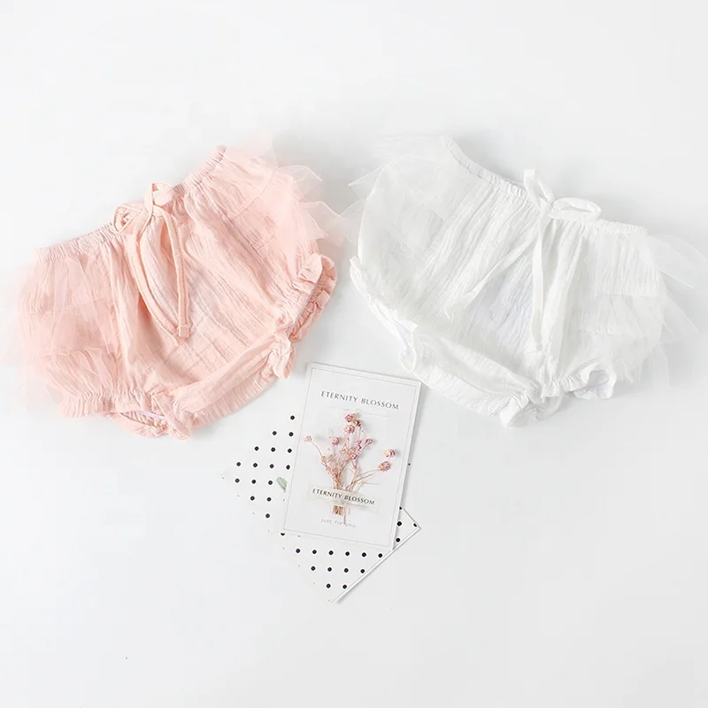 

B21595A infant baby lovely cotton gauze shorts fashion baby girls Bloomers, White, pink