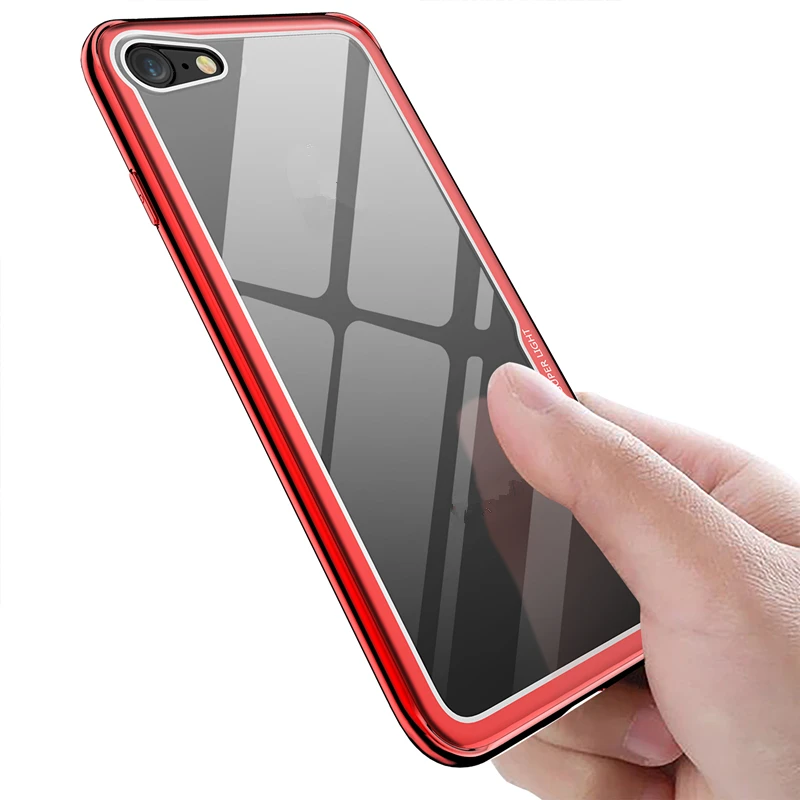 Slim Tough Armor Shockproof Clear Transparent Tempered Glass Hard Back