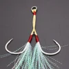 Assist jigging hooks With Feather 1/0 2/0 3/0 Metal Jig Assist Hook Slow jigging hook With Kevlar Line
