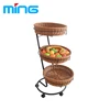 Supermarket Fruit Display Shelf Vegetable Display Rack with PP Rattan Wicker Baskets