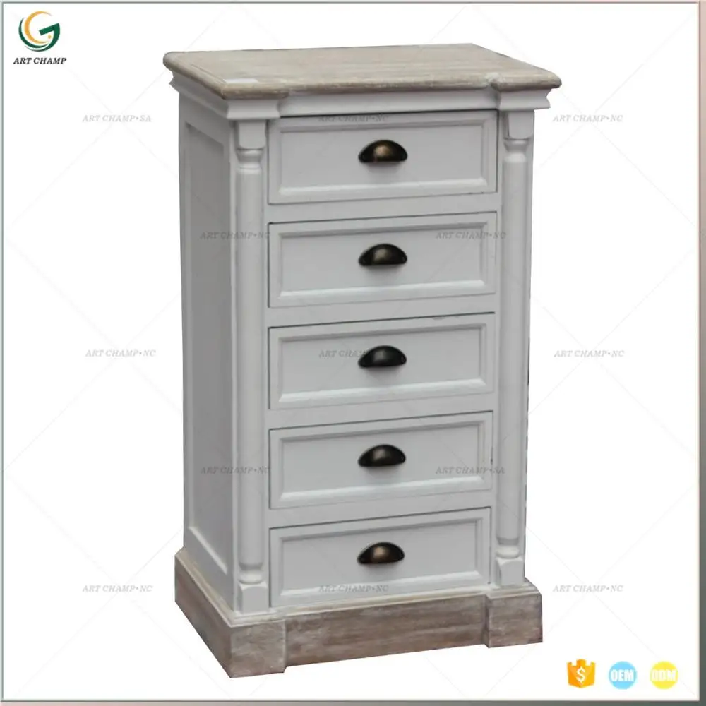 Shabby Chic White Antique Style Bedroom Furniture 5 Drawer