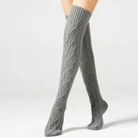 

Classic Winter Cable Knit Diamond Women Over Knee High Socks Thick Stockings Thigh High Boot Socks