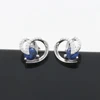 In Stock Fashion Jewellery Blue Zircon Stone Round Synthetic Sapphire Heart Sterling Silver 925 Jewelry Stud Earring