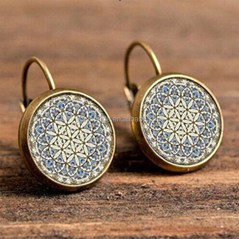 

New Hot Sale handmade Jewelry High Quality Bohemian Round Shaped Floral glass Earrings cheap Wholesale
