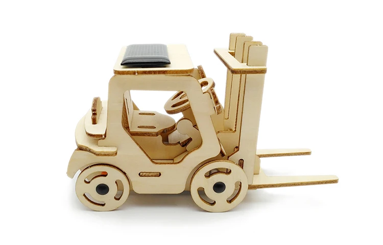 Wooden Forklift Puzzle Solar Powered Toy Car
