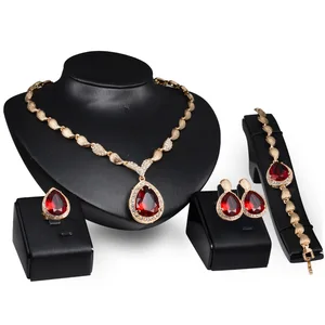 plated water-droplets gems high-grade alloy four-piece bridal banquet jewelry