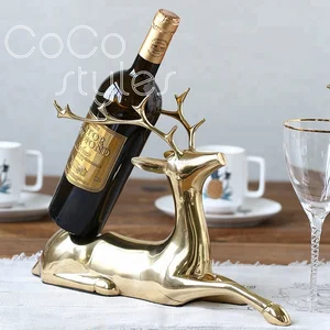 Image of Cocostyles marvelous luxury golden brass wine display deer stand holder for model home decor and man valentine's day gift set