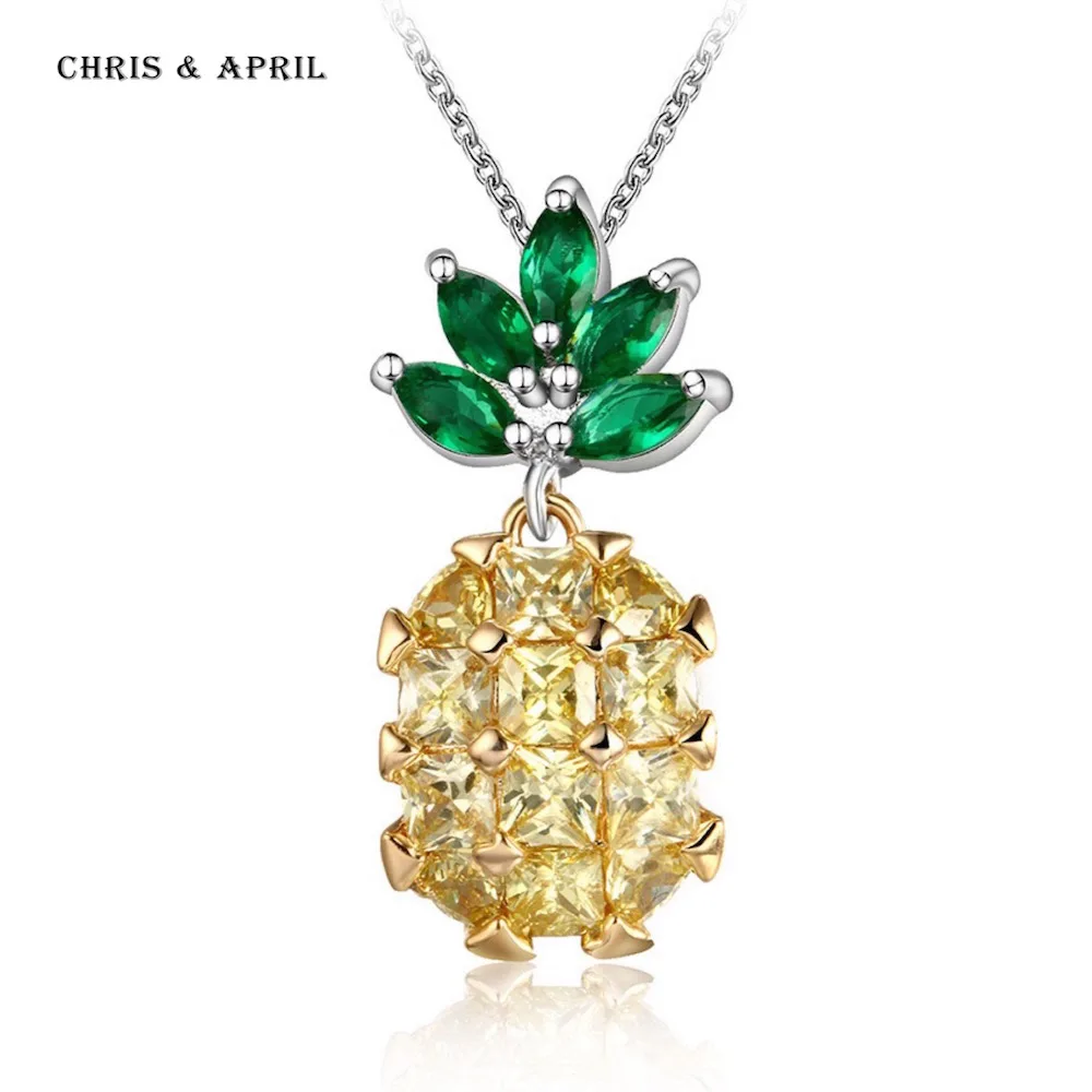 

Pineapple Silver 925 Gemstone Crystal Pendant Necklace