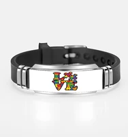 

Autism Awareness Puzzle Stainless Steel Silicone Wristband Bangle Bracelet