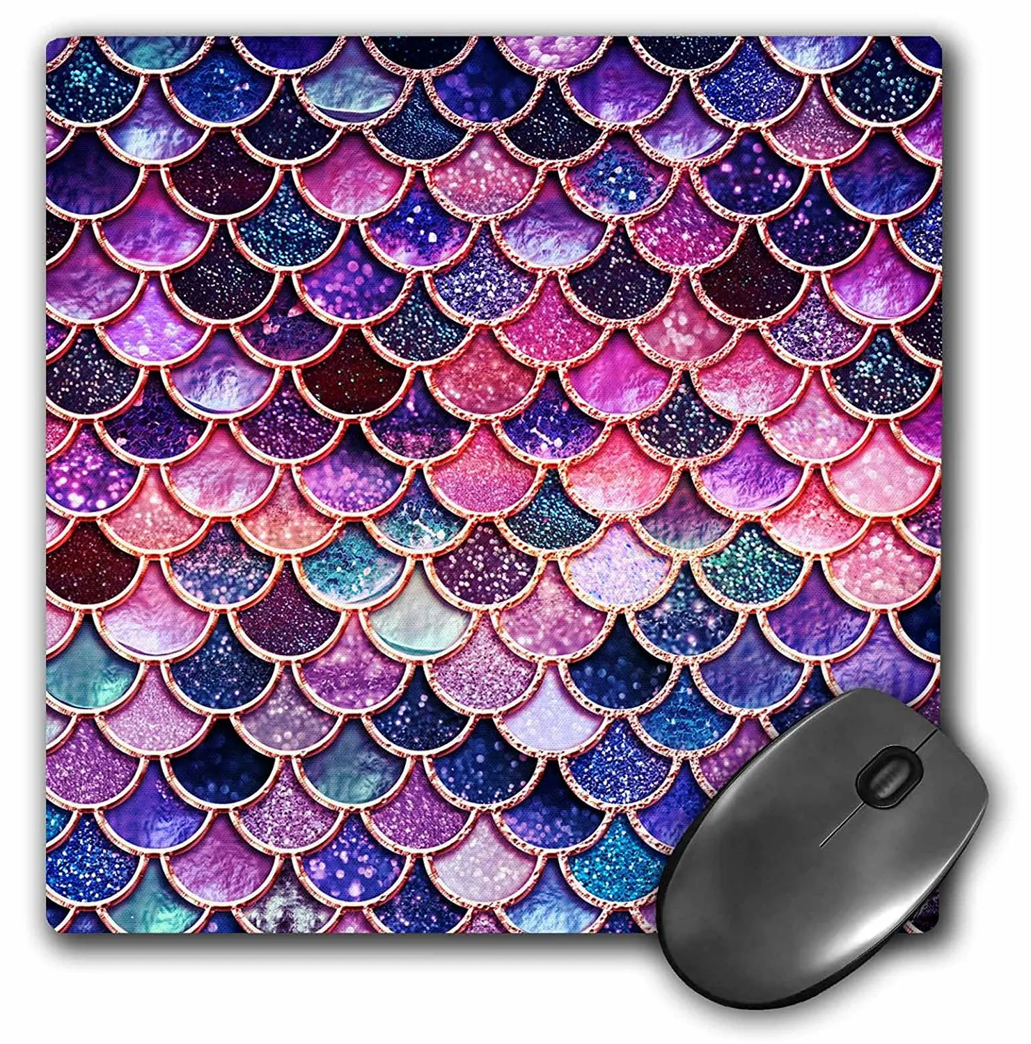 3dRose Mouse Pad Multicolor Girly Trend Pink Luxury Elegant Mermaid Scales Glitter, 8 x 8 (mp_272859_1)