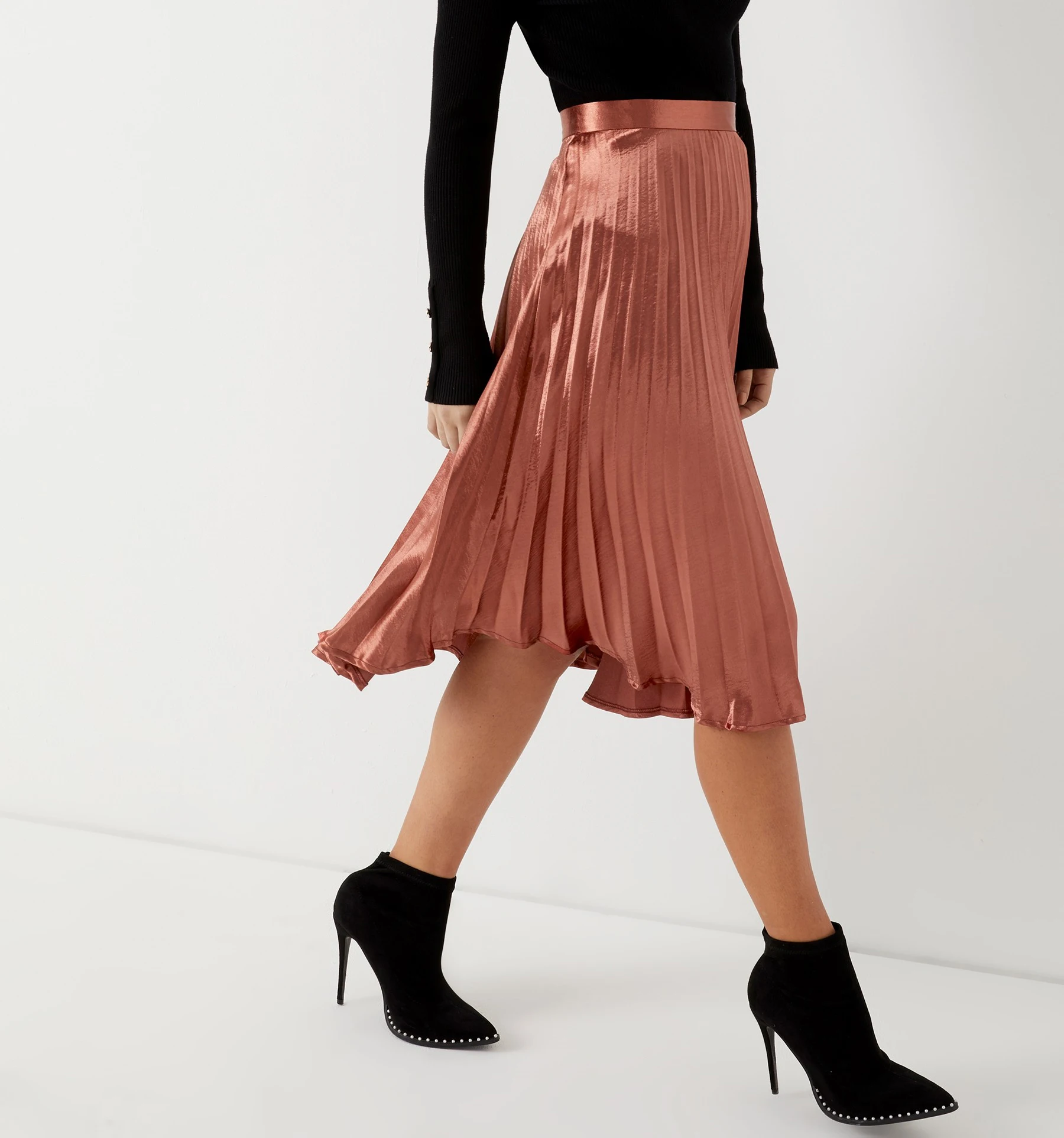 Wholesale Women Satin Fashion High Waist Formal Midi Pleated Silk Skirt ...