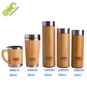 Image of Eco friendly life custom stainless steel thermos vacuum bamboo water bottle flask wooden bottle water