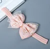 2018 baby girl elastic headbands with bling bow,Toddler printed gold stars hair bow headbands,Soft Hair mesh bow