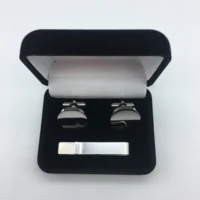 

high quality wholesale custom stainless steel blank tie clip and cufflink gift set with velvet box