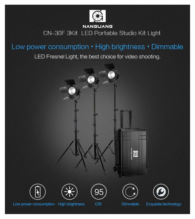 Nanguang 2.4G wifi portable lighting studio kit video light kit CN-30F 3KIT studio lighting kit for interview and studio