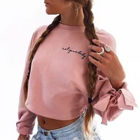 

Hot Fashion Women Letters Embroidery Hoodies Crop Top Loose Short Sweatshirt For Women