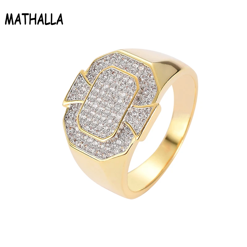 

Popular Rock Jewelry Iced Out Zircon Stone Geometric Ring Micro Pave CZ Ring Gold Joyeria Hip Hop Jewelry Homme, Platinum;gold