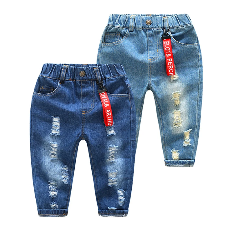 Children's Clothes ToddlerJeans Thin Loose Cotton High Waist Slim Casual  Ripped Jeans