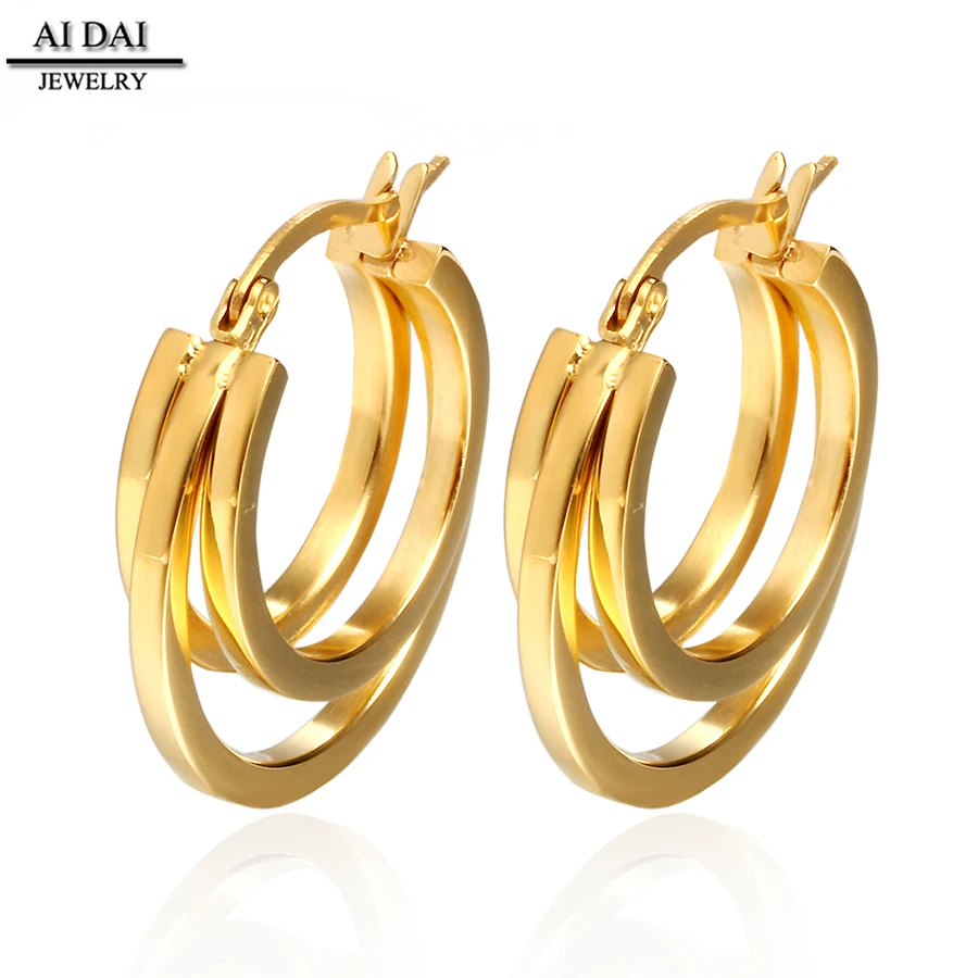 

Gold earring jewellery designs Three-hoop gilded luxury bridal earrings