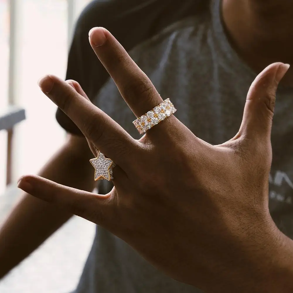 Krkc&co Fancy 14k Gold Plated Fivepointed Star Ring Cz Stone Ring Iced