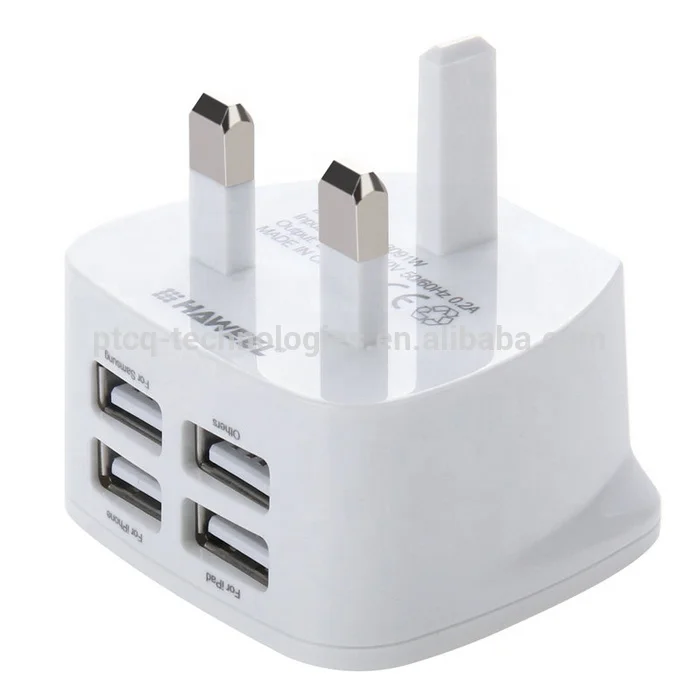 

4 port 5V 3A uk wall charger, White