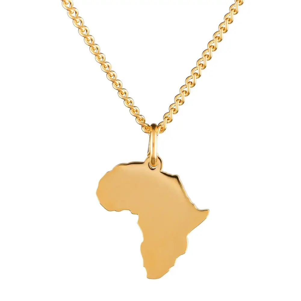 

Custom 18K Gold Filled Engraving Africa Map Pendant Necklace, Gold/rose gold/black/silver