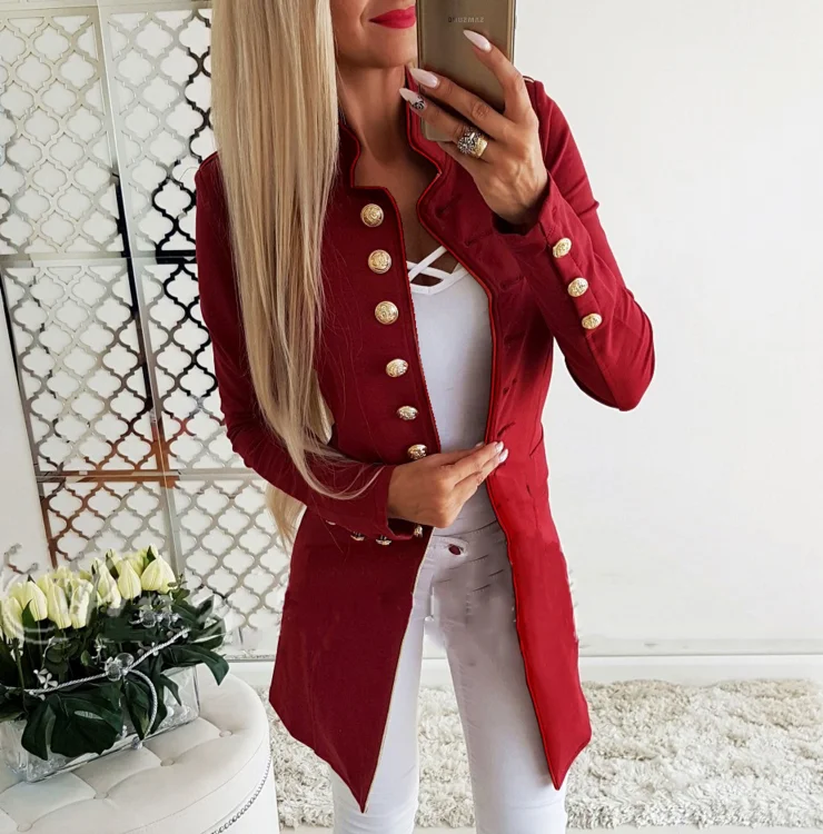 QF0077  women's long-sleeved buckle Slim small blazer