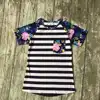 summer baby girls outfits navy pink floral striped short kids wear shirts raglans top boutique outfits cotton clothes pocket