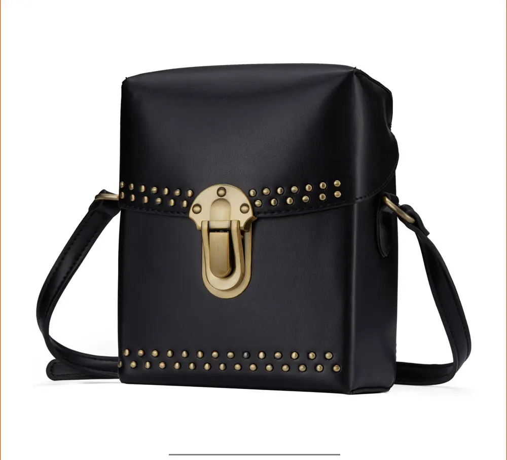 Women Black Faux Leather Single Shoulder Bags with Rivet 2.jpg