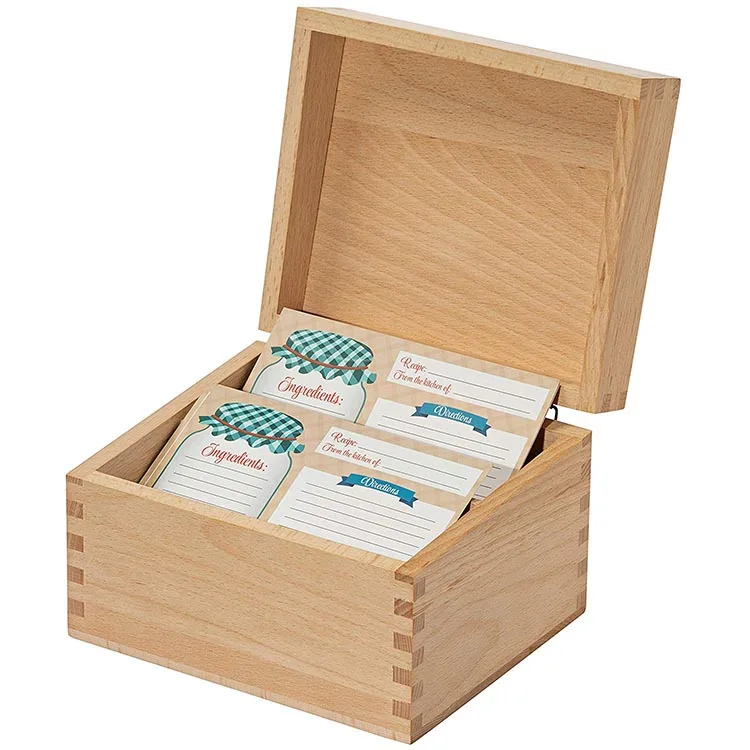 Beech Wood And Card Holder Recipe Box Card Set With 8 Recipe Cards