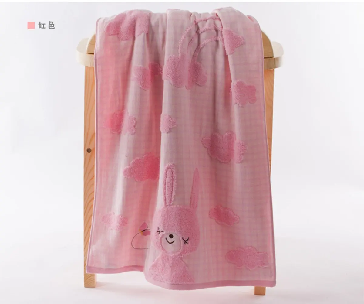 A.H® G3572 Lovely Cartoon Rabbit Animals Pattern Baby Kid Bathroom Bath Towels Large Washcloth 120cm×62cm Rectangular Washcloth Blue/Yellow/Pink 100% High Quality Cotton Soft Touch First Class Product (Pink)