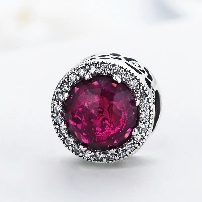 

925 Sterling Silver Red CZ Charm Bead fit European Bracelet