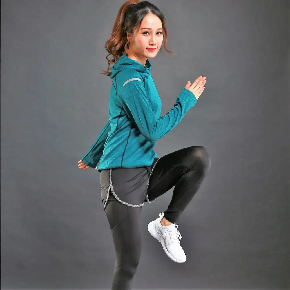 

Tracksuit Sports Hoodies custom breathable reflective long sleeve running shirts Women Gym Hoodie, Red;green;grey