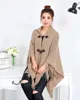 2018 New designer Korean solid beige tassels winter girls knitted stripes braid acrylic cozy crochet poncho cape with collar